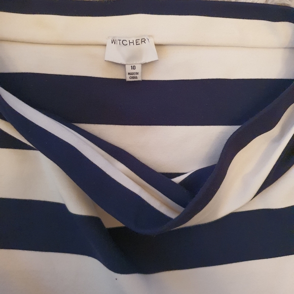 Witchery Navy and White Striped Zip Skirt Sz 10 - Picture 9 of 10